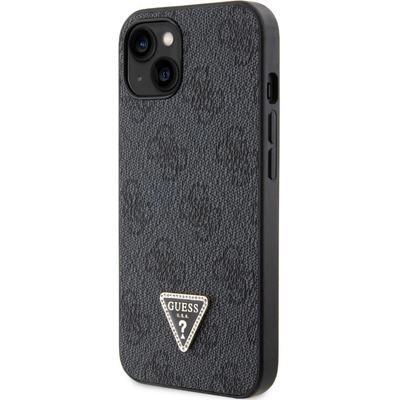 Guess PU 4G Strass Triangle Metal Logo iPhone 15 Černé