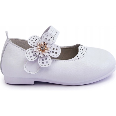 Dětské kožené balerínky s květinou bílé