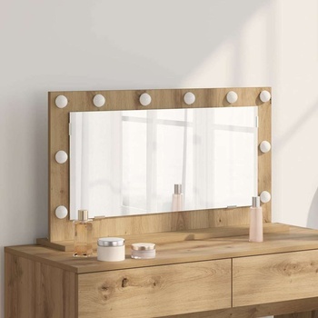 vidaXL Огледало за грим Дъб 80 x 45 x 18 см Стъкло и инженерно дърво (868324)