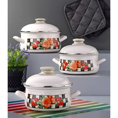 Bonera Комплект Емайлирани тенджери Червени цветя - 5 тенджери с плътен капак (158156317/2)