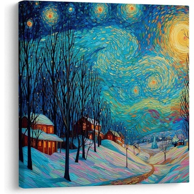 Vánoční obraz sváteční noční krajina - 50x50