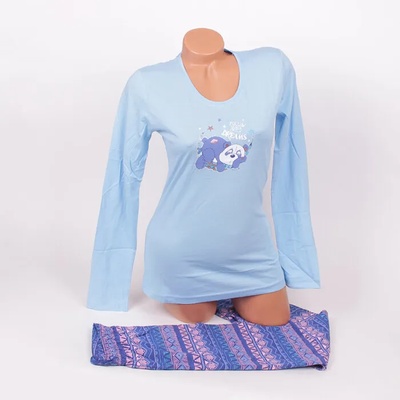 Дамска пижама в светло и тъмносиньо с мече