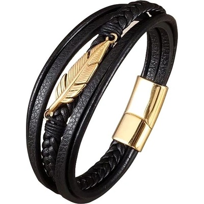 Predator Q1 kožený náramek pírko zlatá A7004-7-2