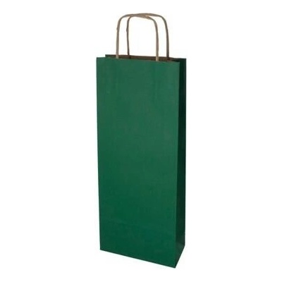Papírová taška na víno tmavě zelená 140x80x390 mm s krouceným uchem od 25 ks