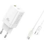 XO Стенно зарядно CE10 PD 65W 1xUSB-C бяло + кабел USB-C - Lightning