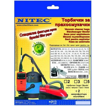 NITEK Торбички за прахосмукачки - код Т133 alto ( wap ), bosch, einhell, elite, eta, fakir, hako, hitachi, karcher, liv, nilco, optimum, parkside, rowenta, simens, tefal (Т133)