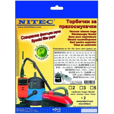 NITEK Торбички за прахосмукачки - код Т133 alto ( wap ), bosch, einhell, elite, eta, fakir, hako, hitachi, karcher, liv, nilco, optimum, parkside, rowenta, simens, tefal (Т133)