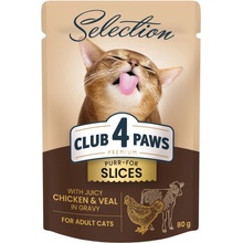 CLUB 4 PAWS Premium Plus plátky s kuracím a teľacím mäsom v omáčke 80 g