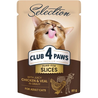 CLUB 4 PAWS Premium Plus plátky s kuracím a teľacím mäsom v omáčke 80 g