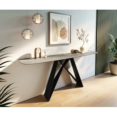 Delife Edge oválný tvar 180×40 cm keramika beton šedá Velio kov černá