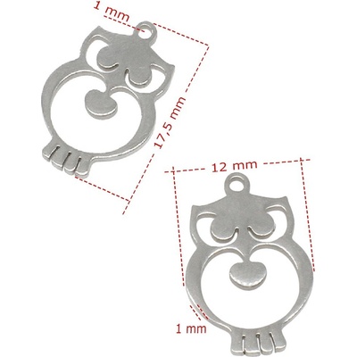 Závěsný přívěsek sova 18x12mm - 1Ks+ - Nerez RL / 50Ks