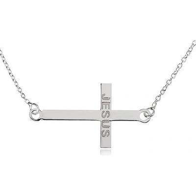 Šperky eshop ze stříbra lesklý latinský kříž nápis JESUS jemný SP75.15