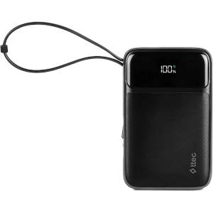Ttec Външна батерия ttec ReCharger Pro LCD 10.000mAh PD 22.5W Lightning Built-in Cable Powerbank - Черна (8694470004358)