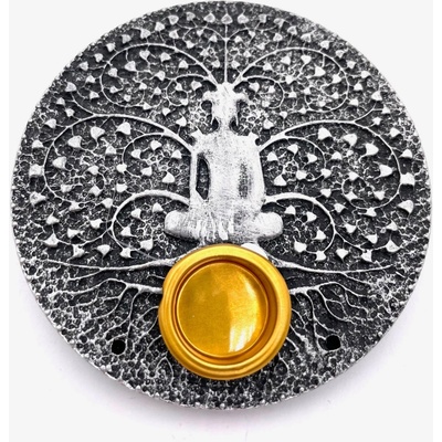 Mani Bhadra Stojánek na vonné tyčinky a kužely Tree of Life Meditace stříbrný Ø 9 cm