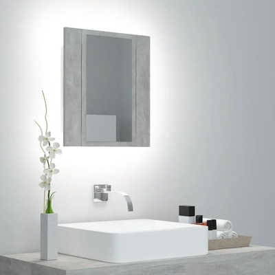vidaXL LED шкаф с огледало за баня, бетонно сив, 40x12x45 см, акрил (804952)
