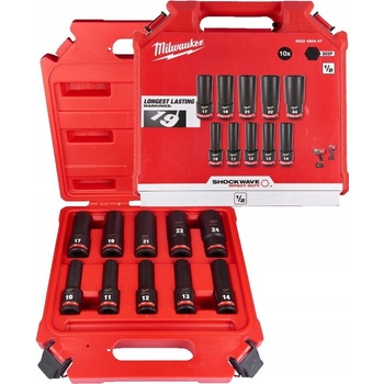 MILWAUKEE Sada nástrčných 1/2" kľúčov SHOCKWAVE - predĺžené 10 ks
