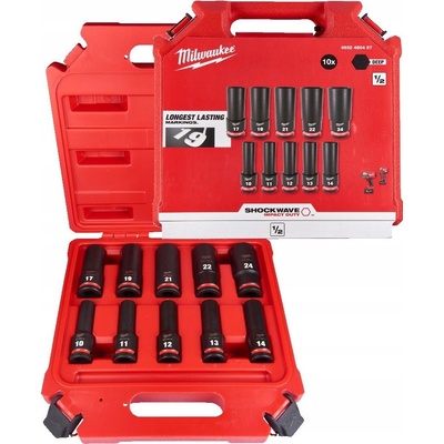 MILWAUKEE Sada nástrčných 1/2" kľúčov SHOCKWAVE - predĺžené 10 ks