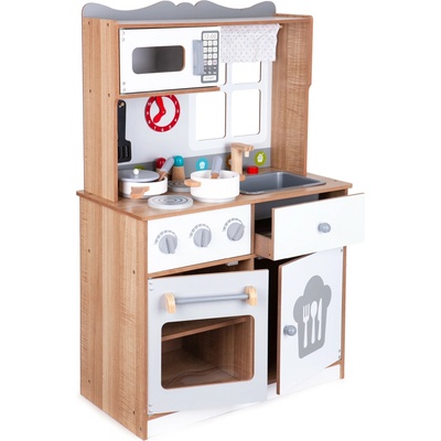 ECOTOYS Velká dřevěná dětská kuchyňka s 16 doplňky, od 3 let