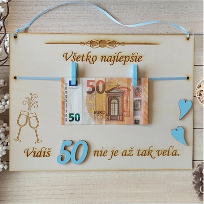 Darček pre muža k JUBILEUM 50 narodeniny drevená tabuľka 30x22cm