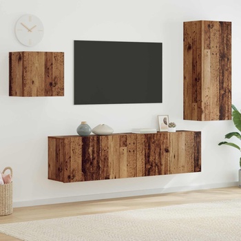 vidaXL ТВ шкаф Монтиране на стена 4 pcs Старо дърво Инженерно дърво (3402764)