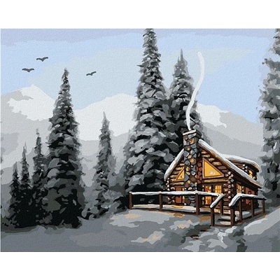 zuty Malování Podle Čísel Zasněžený Srub V Lese D. Rusty Rust 40 x 50 Cm Plátno Rám