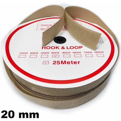 Pásek na suchý zip Háček a Smyčka set, barva béžová 20 mm balení 25 m