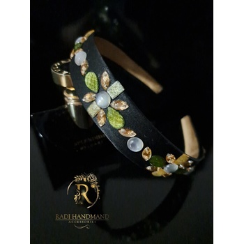 Radi handmade Широка диадема със зелени и жълти перли (984)