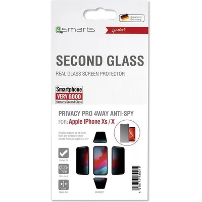 4smarts Anti-Spy Стъклен Протектор за iPhone 11 Pro/XS/X, 4SMARTS 3D Privacy Pro Glass, Черен (4S493327)
