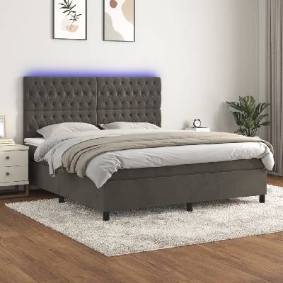 Petrashop 3136312 boxspring postel s matrací a LED tmavě šedá samet