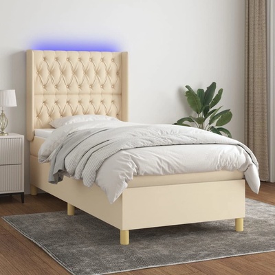 vidaXL Боксспринг легло с матрак и LED, кремаво, 80x200 см, плат (3139074)