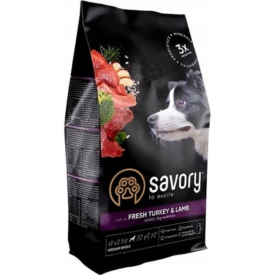 Savory pre dospelých psov s moriakom a jahňacinou pre stredné plemená 1 kg