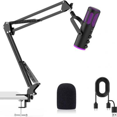 Ortizan USB gaming microphone PC with swivel arm, mute and monitoring - C1