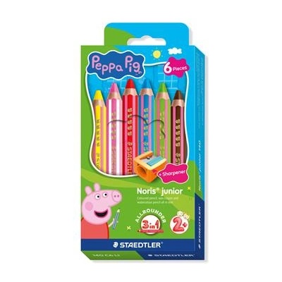 STAEDTLER Комплект цветни моливи, шестоъгълни, джъмбо, STAEDTLER Noris junior 140", прасето Пепа, 6 цвята (140 C6 L1)