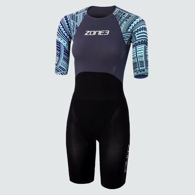 Women's Kona-Target Short Sleeve Swim Skin / Black/Grey/Light Blue