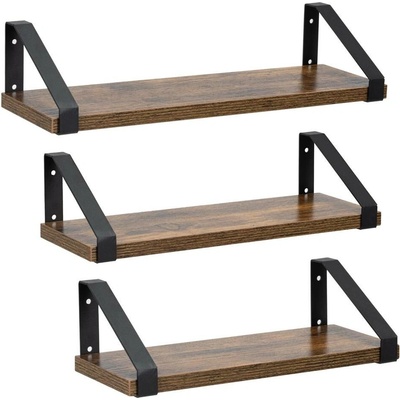 Springos Комплект от 3 стенни рафта от метал и MDF, 30-35-40x12 см, черни и кафяви (HF0049)