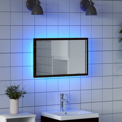 vidaXL Огледало за баня с LED осветление, черен дъб, 60x8, 5x37 см (862547)