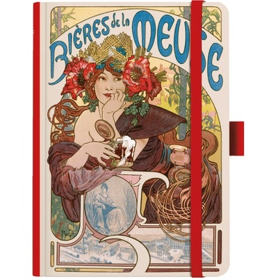 Notes A5 Premium Alfons Mucha 2027 prázdný červený
