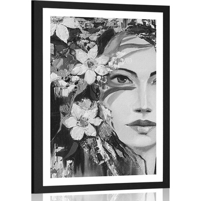 Plakát s paspartou originální malba ženy v černobílém provedení - 40x60 no frame