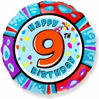 FLEXMETAL Balón fóliový happy birthday 9. narodeniny 45 cm 401575-9