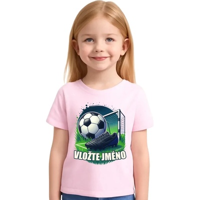 Fotbal (jméno) míč a hřiště dětské tričko s potiskem personalizovaný produkt Tričkový 1 růžový Junior