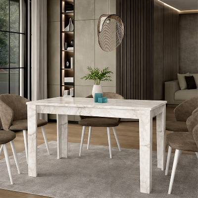 TopMebel Меламинов обеден маса в цвят бял мрамор 125x72x74см