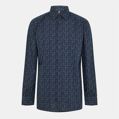 HUGO BOSS Men's T-Hays-Kent-214 Plain Long-Sleeve Shirt - Dark Blue