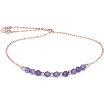 AGATO Šňůrkový náramek s korálky ametystu HE33R3S-LP