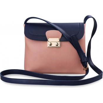 stylová listonoška měkká dámská kabelka s klopou růžovo-tmavě modrá