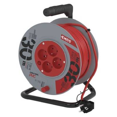 EMOS Predlžovací kábel na bubne 30 m / 4 zásuvky / červený / PVC / 230 V / 1 mm2 P19430