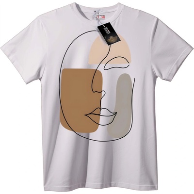 NOONEBRAND Тениска Абстрактно Геометрично Лице - 2XL, White