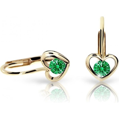 Danfil dětská srdíčka C1943 ze žlutého zlata s kamínkem Emerald Green zapínání klapka