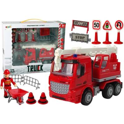 LEANToys Hasičské auto s jeřábem a doplňky