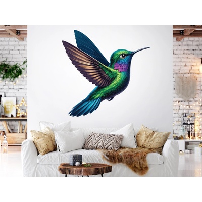 Nalepte.cz Kolibrík textilní prelepiteľná nálepka na stenu list 45 x 44 cm