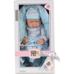 Moni Реалистична кукла бебе Moni Toys - 41 сm, със синьо одеяло (108310)